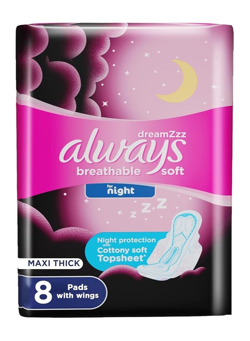 Always 8 PC Cotton Soft Maxi Thick Pads – Night Sanitary with Secure Wings!