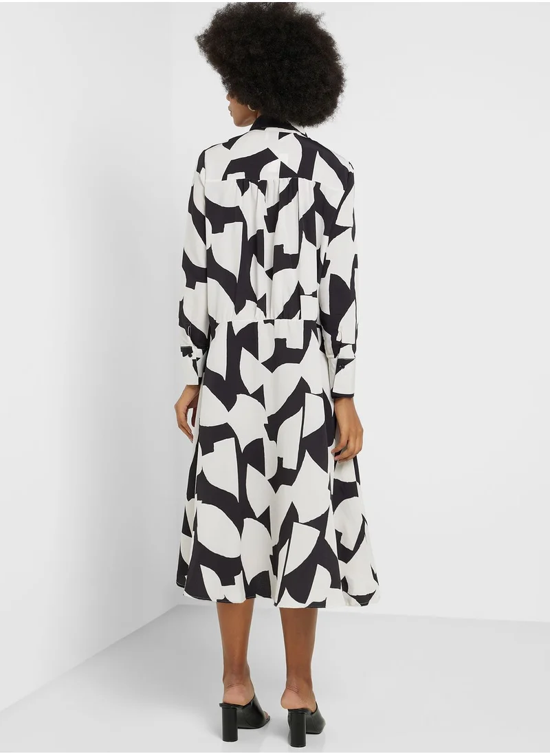 ELLA Asymmetrical Hem Printed Shirt Dress