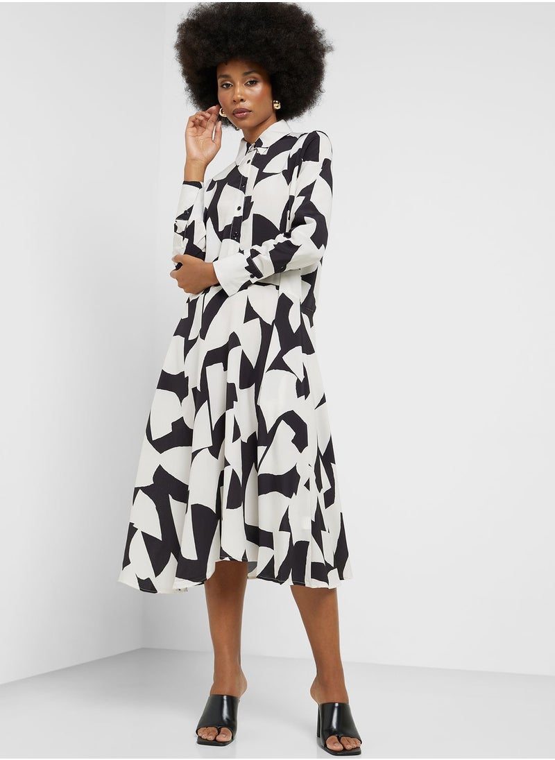 ELLA - Asymmetrical Hem Printed Shirt Dress - Image 1