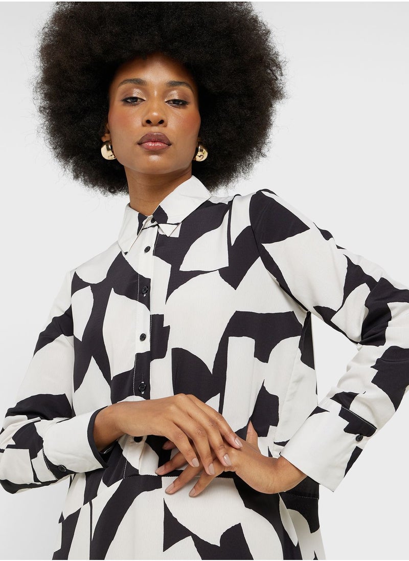 ELLA - Asymmetrical Hem Printed Shirt Dress - Image 1
