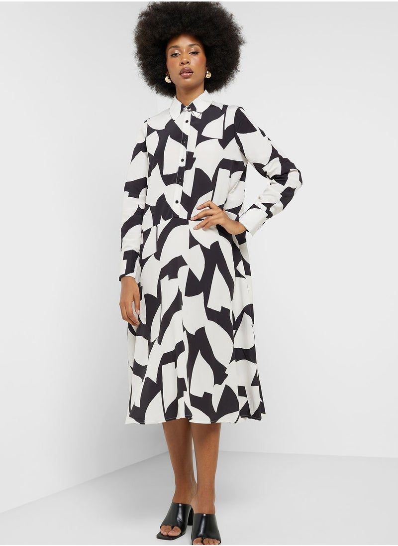 ELLA - Asymmetrical Hem Printed Shirt Dress - Image 1