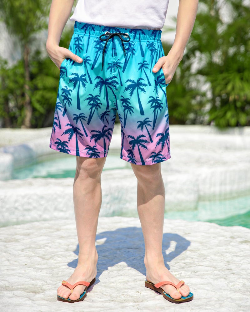 OlyPegic Boys Swim Trunks Size 7-8, Boy Swim Shorts Boy Bathing Suit Swimsuit Kids Swimwear Board Shorts with Boxer Brief Liner Compression Toddler Beach Running Swim Trunks (Coconut Tree) - Image 2