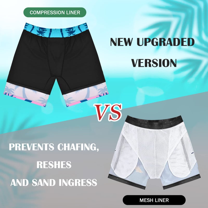 OlyPegic Boys Swim Trunks Size 7-8, Boy Swim Shorts Boy Bathing Suit Swimsuit Kids Swimwear Board Shorts with Boxer Brief Liner Compression Toddler Beach Running Swim Trunks (Coconut Tree) - Image 4