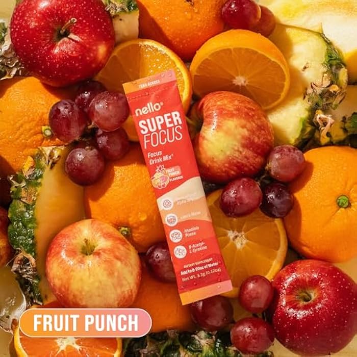 Nello Superfocus Focus Drink Mix – Fruit Punch Flavor – Alpha GPC, Lion’s Mane, Rhodiola & N-Acetyl L-Tyrosine – Sugar-Free, On-the-Go Packets – 20 Servings - Image 5