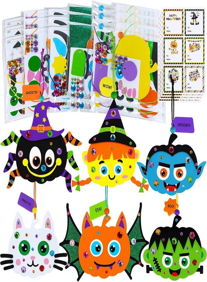 Winlyn 24 Sets Halloween Craft Kits - Fall Autumn Kids DIY Spider Bat Witch Pumpkin Foam Stickers - Arts and Crafts for Kids Classroom Activities Art Project Party Favors - Image 1