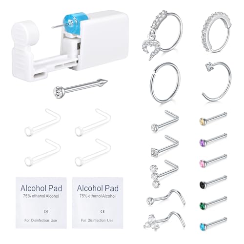 QWALIT Nose Ring Piercing Kit - Self Piercing at Home Kit with Disposable Nose Ring Gun - Image 1
