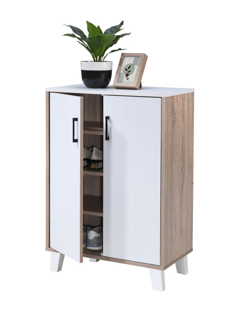 دبيلو تي- إيزي كير خزانة أحذية خشبية بأربعة طوابق، من خشب البلوط سونوما - تخزين متعدد الأغراض بتصميم مهواة لتدفق هواء خالٍ من الروائح، ورف علوي إضافي، وإغلاق مغناطيسي للأبواب - مثالية للمداخل وغرف المعيشة