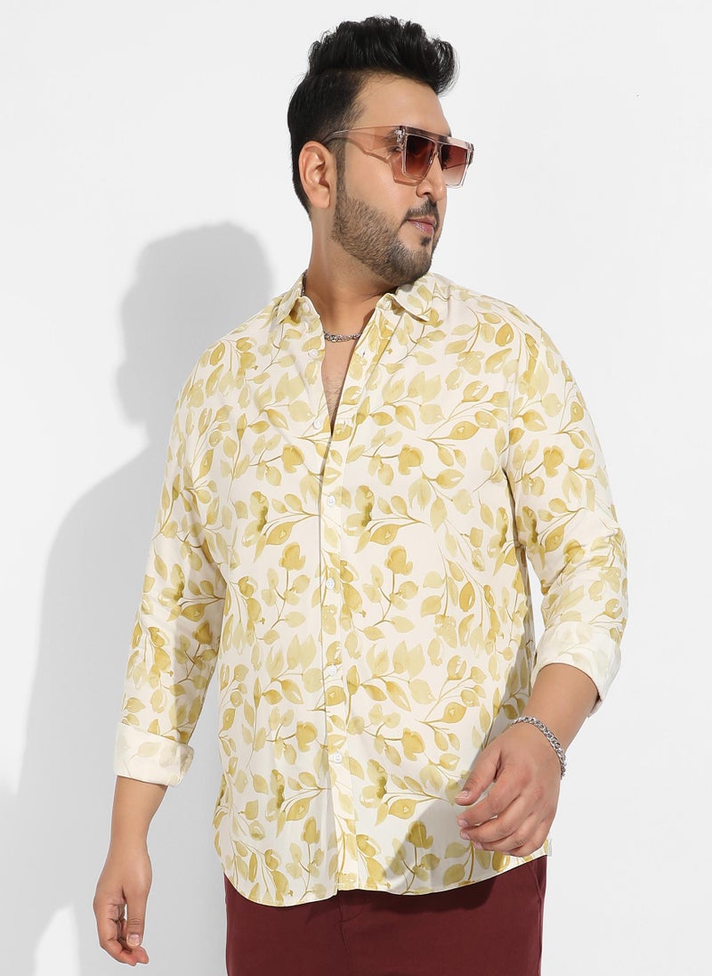 Instafab Plus - Instafab Plus Men's Artistic Foliage Print Button Up Shirt - Image 1