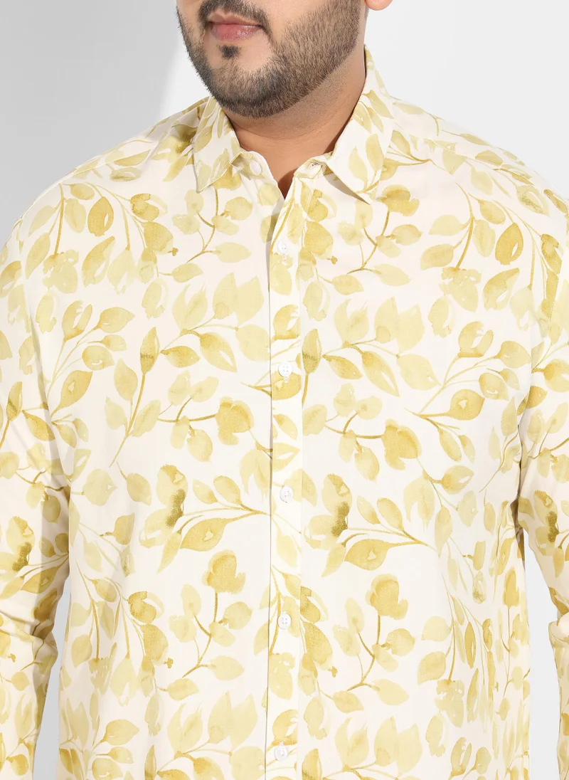 Instafab Plus Instafab Plus Men's Artistic Foliage Print Button Up Shirt