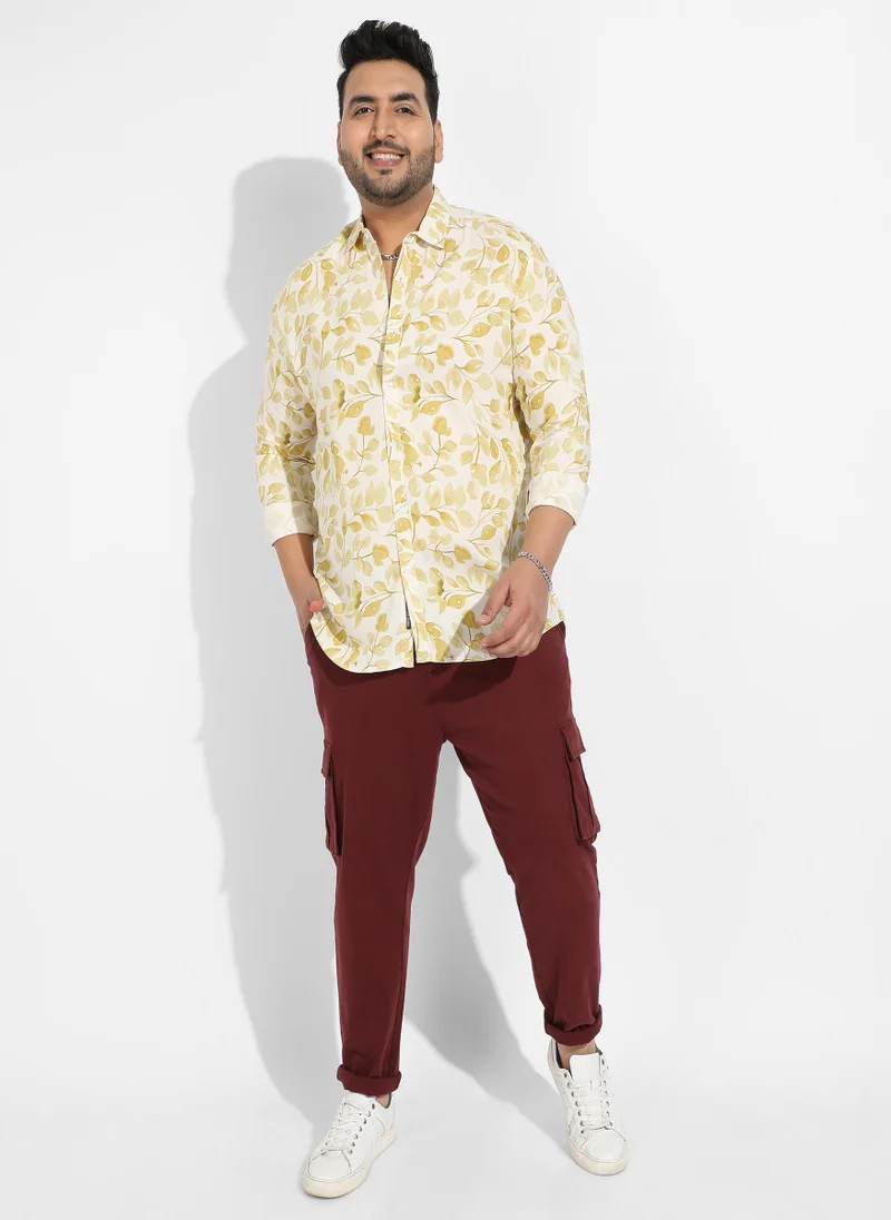 Instafab Plus Instafab Plus Men's Artistic Foliage Print Button Up Shirt