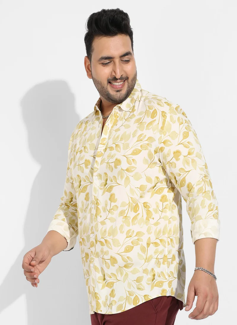 Instafab Plus Instafab Plus Men's Artistic Foliage Print Button Up Shirt