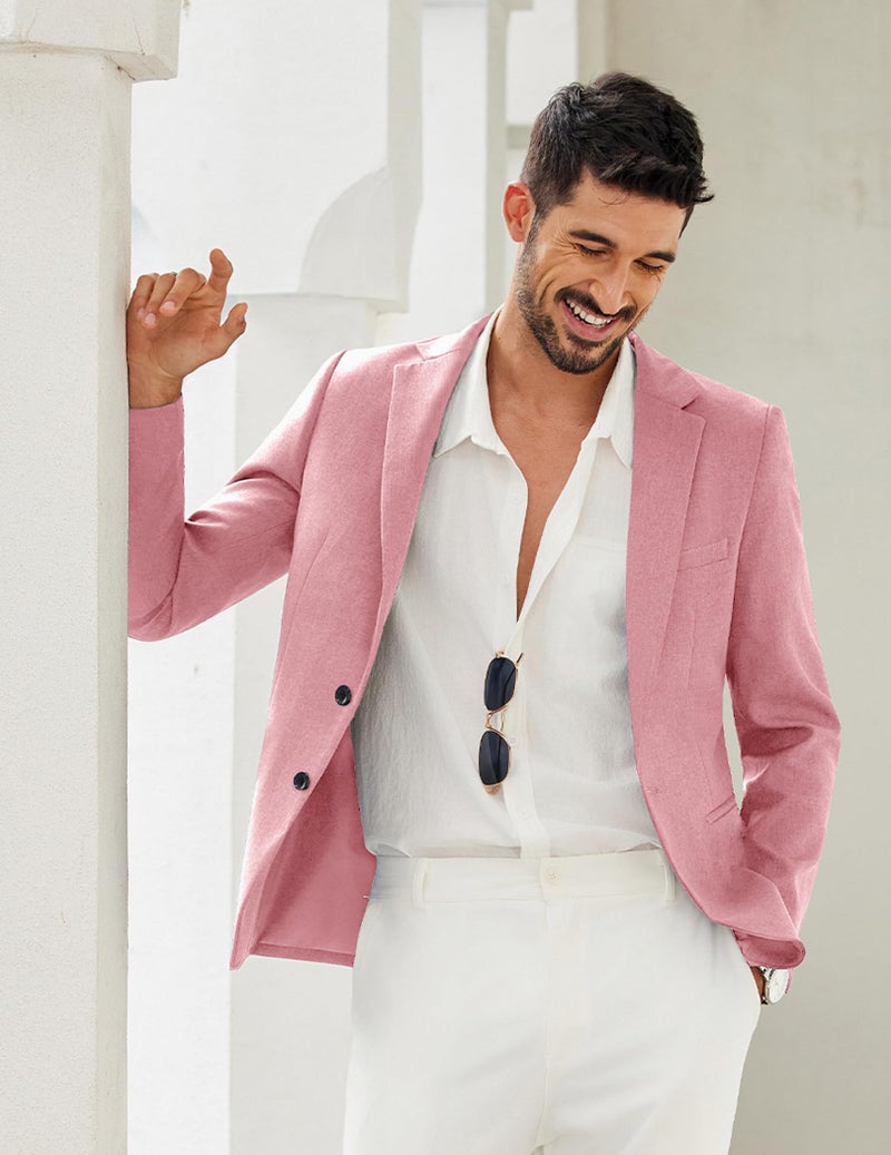 COOFANDY Mens's Blazer Casual Two Buttons Sport Coats Modern Lightweight Suit Jacket with Pockets Lotus Pink - Image 2