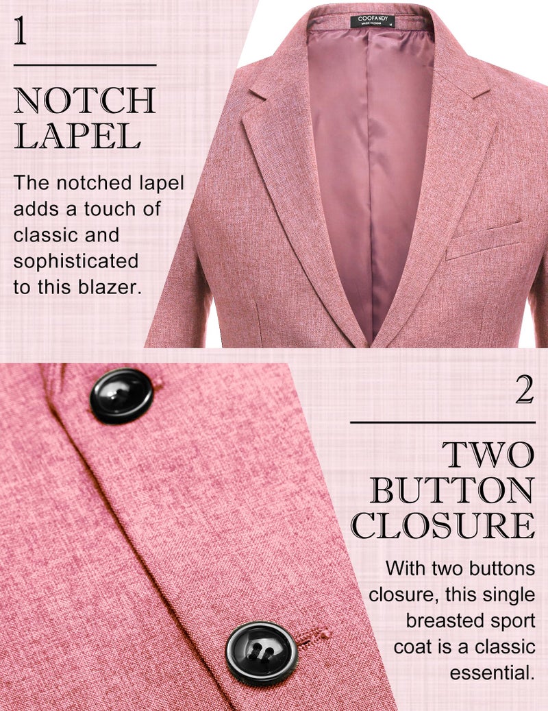 COOFANDY Mens's Blazer Casual Two Buttons Sport Coats Modern Lightweight Suit Jacket with Pockets Lotus Pink - Image 3