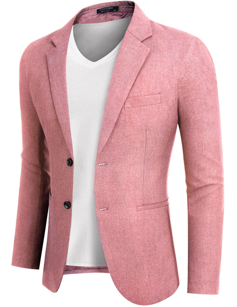 COOFANDY Mens's Blazer Casual Two Buttons Sport Coats Modern Lightweight Suit Jacket with Pockets Lotus Pink - Image 1