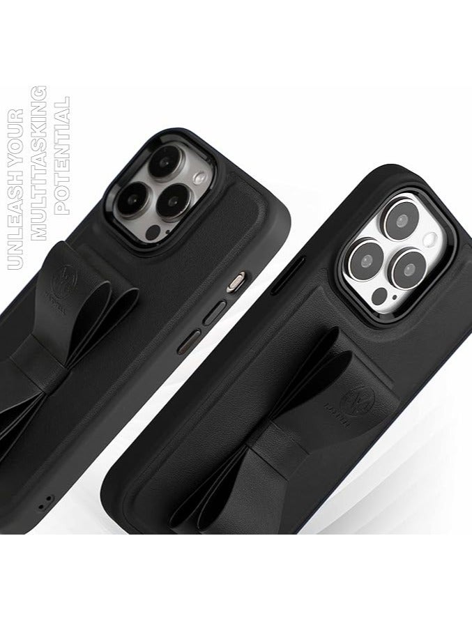 Maxwell Electronics Maxwell Ribbon Grip Flexible Case Compatible with iPhone 15 Pro - Drop-Proof, Full Protection with Metallic Camera Lens Protection, Built-In Viewing Stand (Black) - Image 2