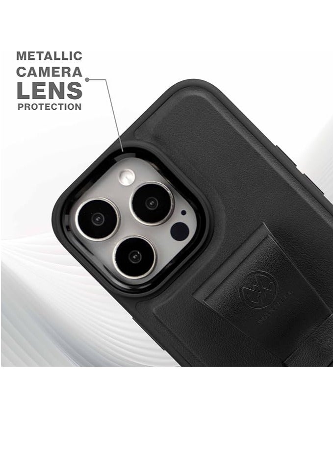 Maxwell Electronics Maxwell Ribbon Grip Flexible Case Compatible with iPhone 15 Pro - Drop-Proof, Full Protection with Metallic Camera Lens Protection, Built-In Viewing Stand (Black) - Image 3