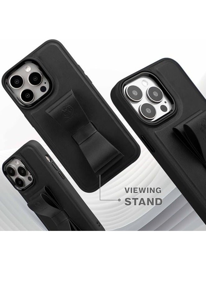 Maxwell Electronics Maxwell Ribbon Grip Flexible Case Compatible with iPhone 15 Pro - Drop-Proof, Full Protection with Metallic Camera Lens Protection, Built-In Viewing Stand (Black) - Image 4