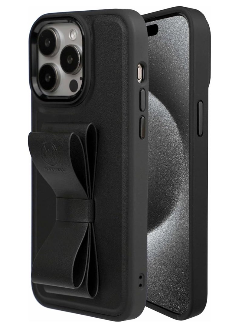 Maxwell Electronics Maxwell Ribbon Grip Flexible Case Compatible with iPhone 15 Pro - Drop-Proof, Full Protection with Metallic Camera Lens Protection, Built-In Viewing Stand (Black) - Image 1