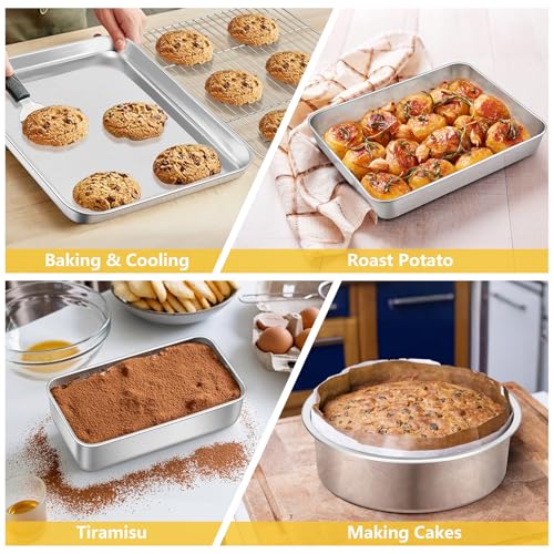 P&P CHEF 9 Pcs Bakeware Set, P&P CHEF Stainless Steel Kitchen Bakeware Pans, Including Toaster Oven Pan/Cooling Rack/Lasagna Pan/Round Cake Pans/Muffin/Loaf/Pizza Pan, Healthy & Durable, Dishwasher Safe - Image 5