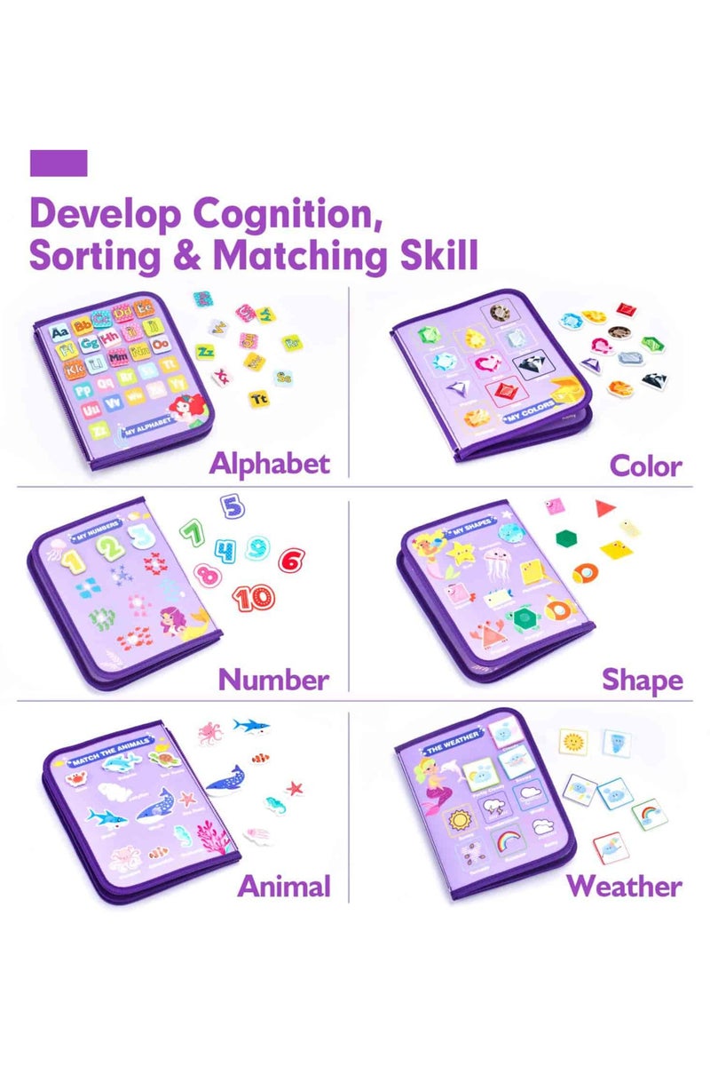 Aideli Montessori Busy Board for Toddlers – 8 in 1 Sensory Learning Toy with Life Skills, Alphabet, Numbers, Shapes, Colors, Animals & Weather – Educational Travel Toy Gift for Girls & Boys - Image 4