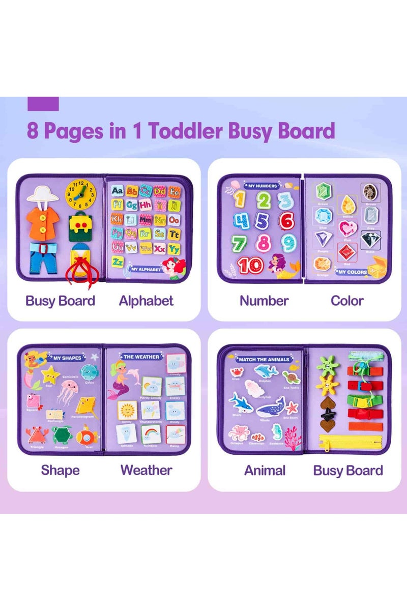 Aideli Montessori Busy Board for Toddlers – 8 in 1 Sensory Learning Toy with Life Skills, Alphabet, Numbers, Shapes, Colors, Animals & Weather – Educational Travel Toy Gift for Girls & Boys - Image 2