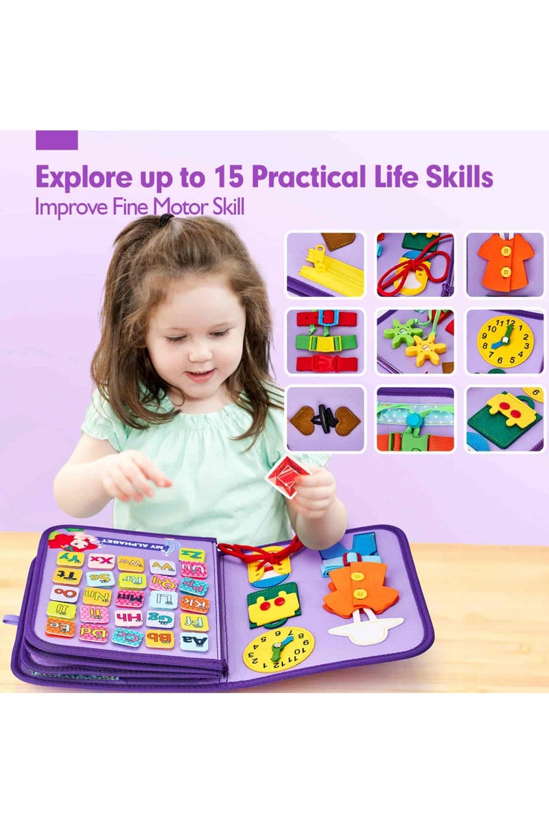 Aideli Montessori Busy Board for Toddlers – 8 in 1 Sensory Learning Toy with Life Skills, Alphabet, Numbers, Shapes, Colors, Animals & Weather – Educational Travel Toy Gift for Girls & Boys - Image 3