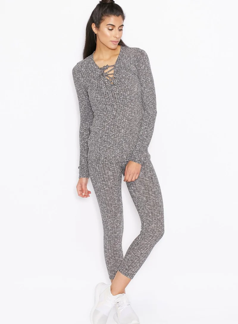 Ginger Ribbed Lace Up Leggings Set