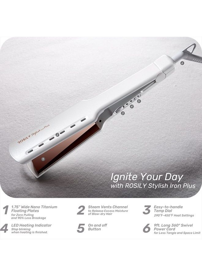 ROSILY Professional Wide Flat Iron | 1.75 Inch Large Titanium Hair Straightener, Super Smooth Glide No Hair Pinches, Adjustable Temperature Suitable for All Hair Type, Instant Heat Up, Dual Voltage - Image 2