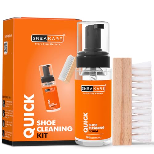 SNEAKARE Quick Shoe Cleaning Kit | Contains 150ml Foam Shoe Cleaner & 1 Stiff Shoes Brush | Sneaker Cleaning Kit | Suitable for Sneakers, Nubuck, Leather, Suede & Sport Shoes - Image 1