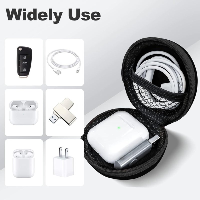 Round Earbud Case Portable EVA Carrying Case Storage Bag Cell Phone Accessories Organizer with Carabiner for Earphone, Earbud, Earpieces, SD Memory Card, Camera Chips,Black - Image 4