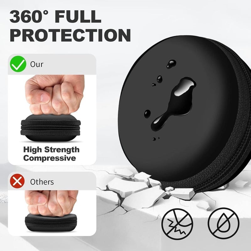 Round Earbud Case Portable EVA Carrying Case Storage Bag Cell Phone Accessories Organizer with Carabiner for Earphone, Earbud, Earpieces, SD Memory Card, Camera Chips,Black - Image 3