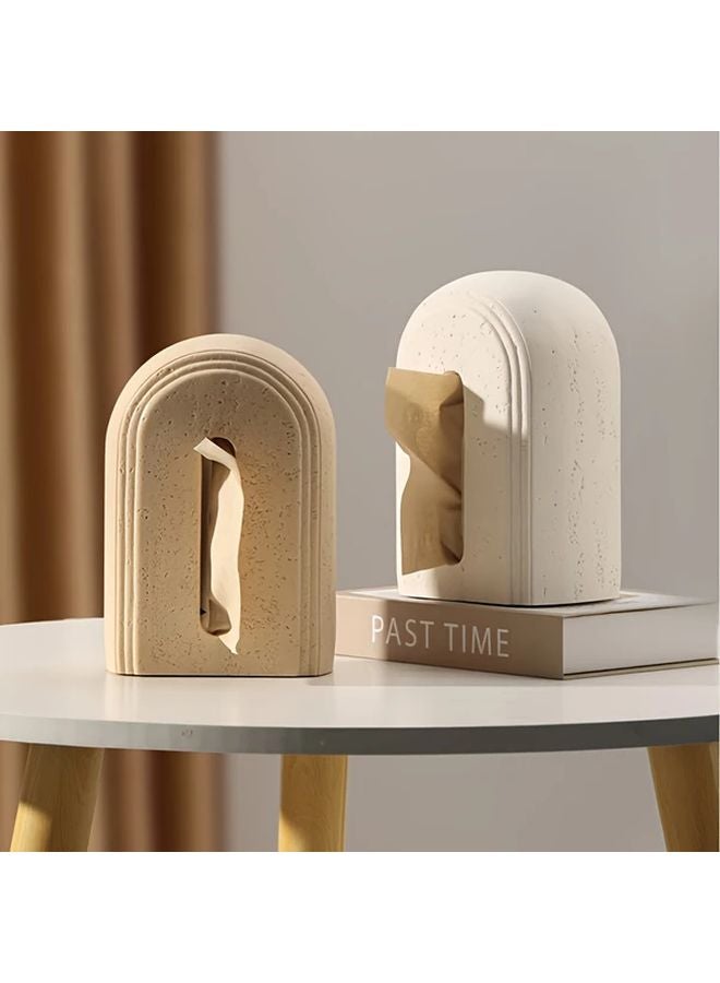 غطاء صندوق المناديل من الراتنج الأبيض بتشطيب ملمس وغطاء علوي مفتوح لديكور الحمام وغرفة النوم والمكتب - Image 1