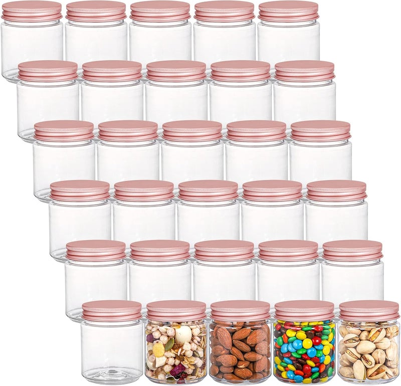 Fasmov 30 Pack 5 Ounce Clear Plastic Jars Containers with Rose Gold Lids, Round Empty Plastic Slime Storage Containers for Kitchen & Household Storage - BPA Free - Image 1
