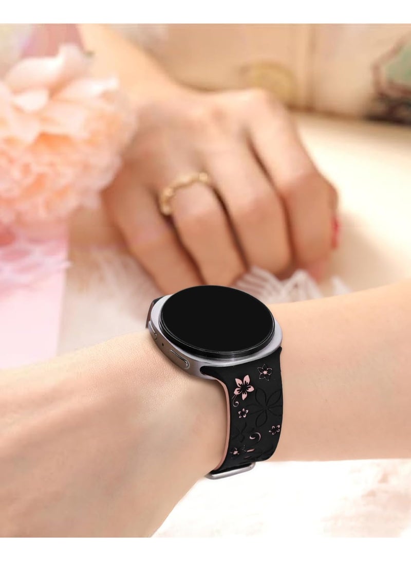 Flower Engraved Strap For Samsung Galaxy Watch 8 40mm 44mm/Galaxy Watch 8 Classic 46mm Band Women,No Gap Soft Cute Floral Silicone Two-Tone Wristband - Image 2