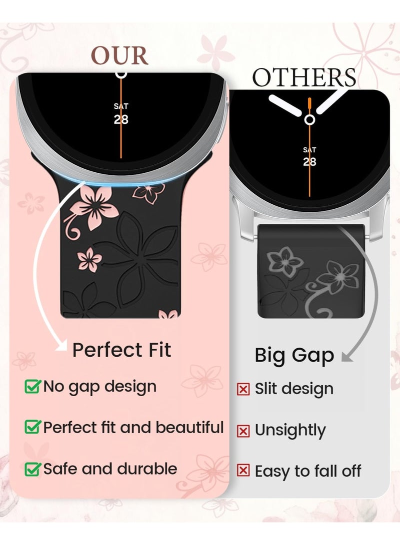 Flower Engraved Strap For Samsung Galaxy Watch 8 40mm 44mm/Galaxy Watch 8 Classic 46mm Band Women,No Gap Soft Cute Floral Silicone Two-Tone Wristband - Image 3