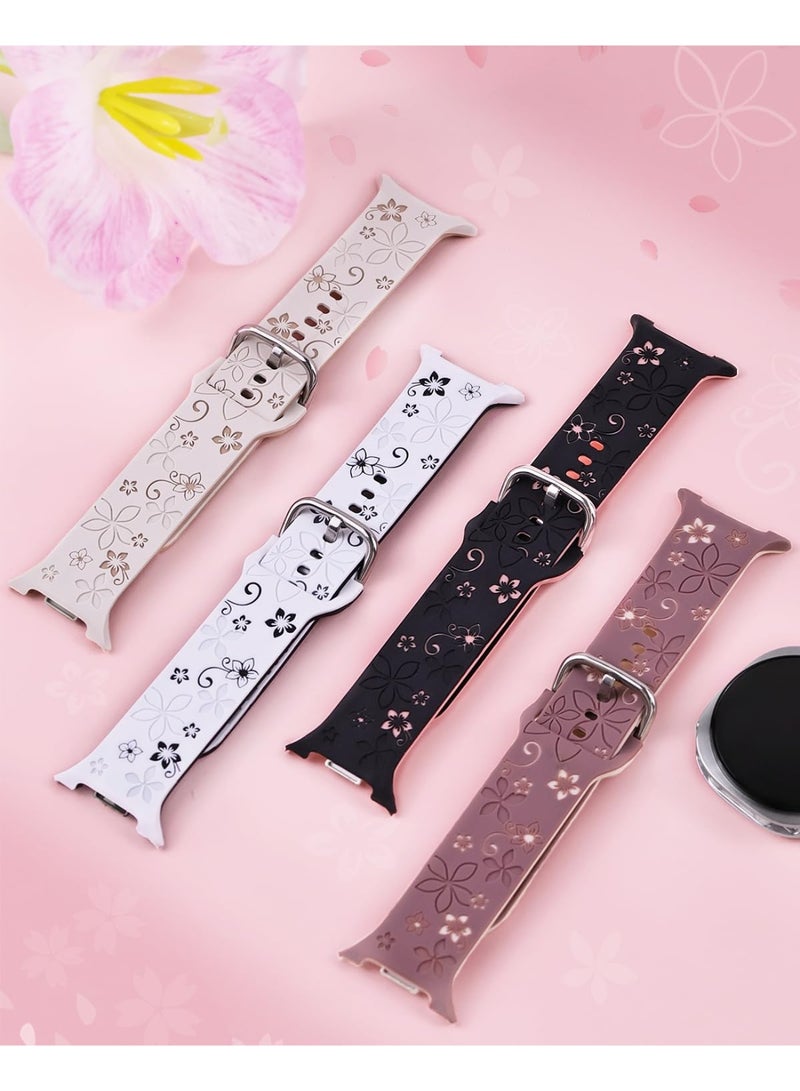 Flower Engraved Strap For Samsung Galaxy Watch 8 40mm 44mm/Galaxy Watch 8 Classic 46mm Band Women,No Gap Soft Cute Floral Silicone Two-Tone Wristband - Image 4