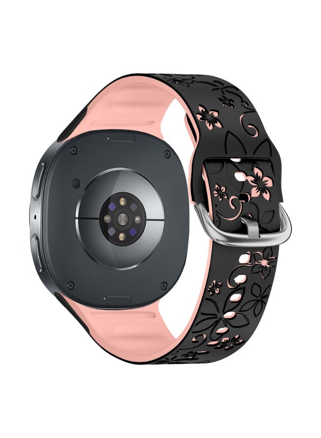 Flower Engraved Strap For Samsung Galaxy Watch 8 40mm 44mm/Galaxy Watch 8 Classic 46mm Band Women,No Gap Soft Cute Floral Silicone Two-Tone Wristband - Image 1
