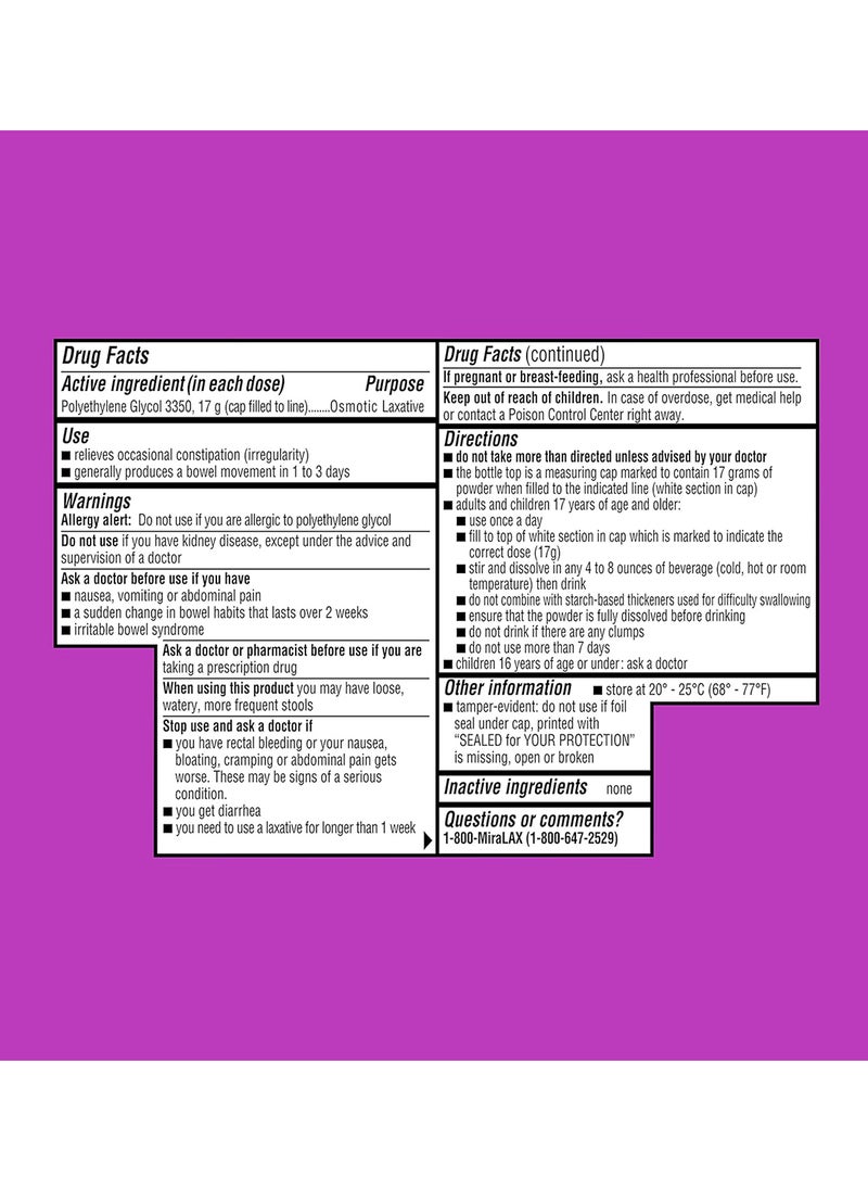 MiraLAX - Laxative Powder Gentle Constipation Relief, Peg 3350 - Image 1