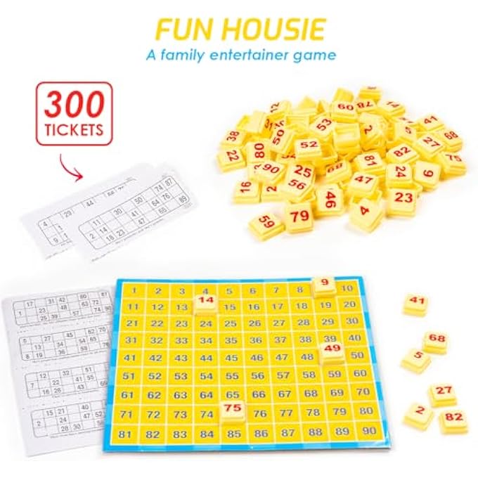 راتاناز Ratnas Fun Housie Jumbo مع 300 تذكرة رقم بلاط لعبة لوحية قابلة للإصلاح Tambola لعبة حفلة ترفيهية عائلية لجميع الأعمار - Image 4