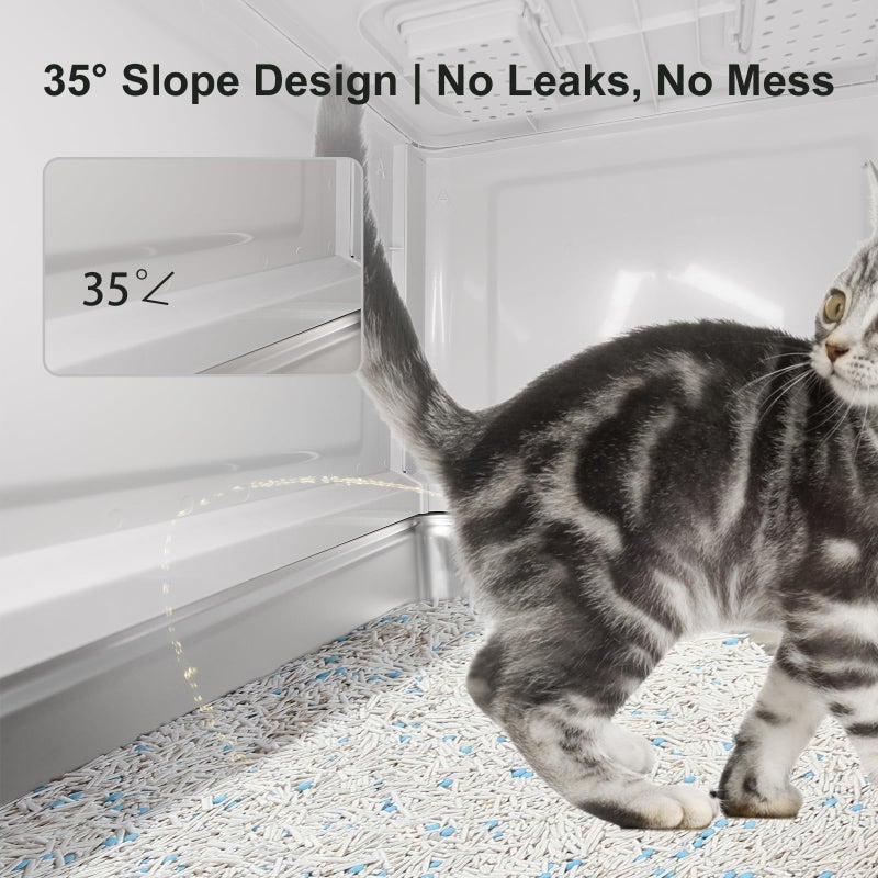 Marchul Enclosed Stainless Steel Cat Litter Box with Lid & Drawer Design for Indoor All Lifestyles Cats, Metal Covered Cat Litter Box, Baffles for Anti-Leakag, with Litter Scoop & Litter Mat - Image 5