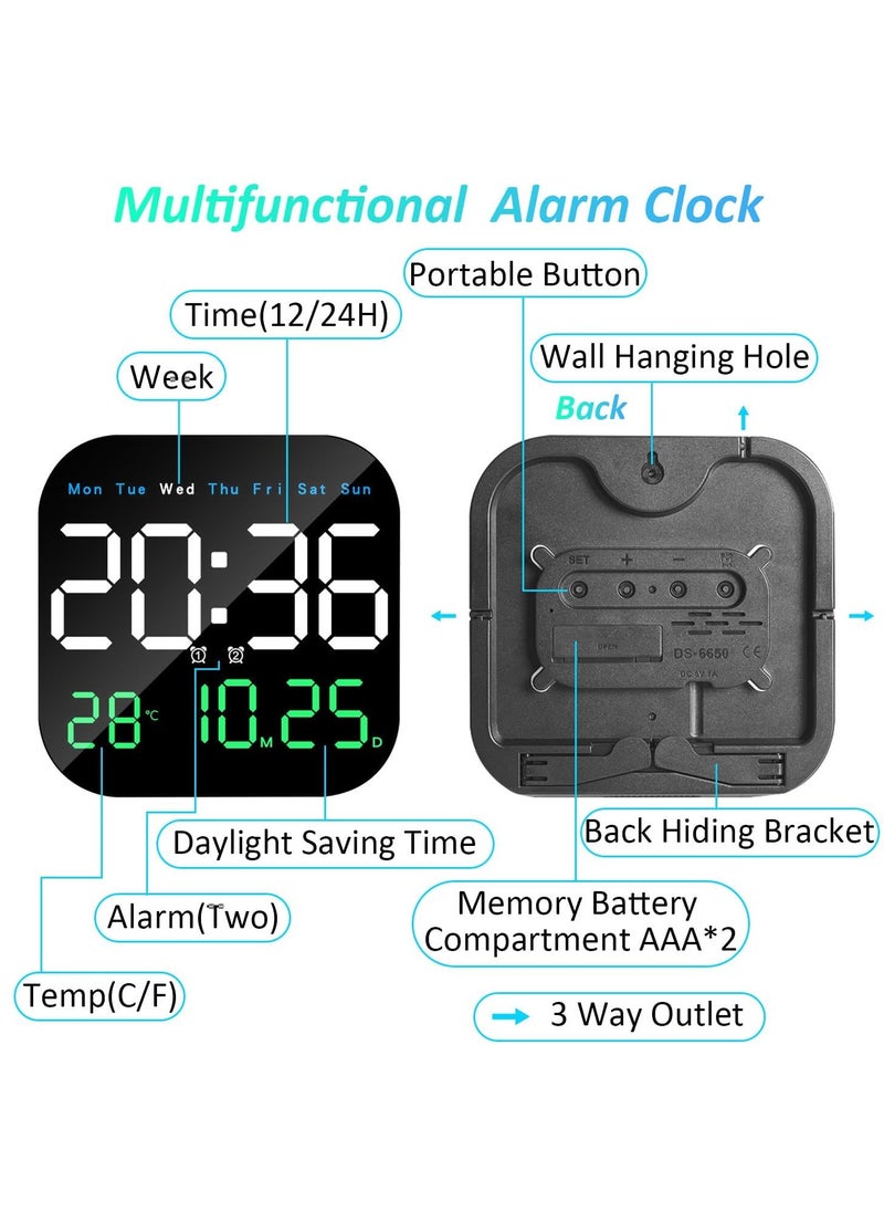 Necomi Digital Wall Clock, LED Digital Clock with Remote Control, Week/Date/Temperature in 3 Colors, Standing & Hanging  - Image 2