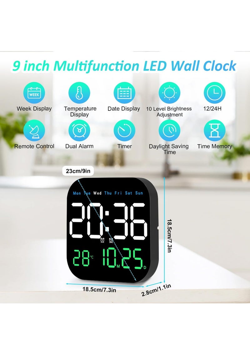 Necomi Digital Wall Clock, LED Digital Clock with Remote Control, Week/Date/Temperature in 3 Colors, Standing & Hanging  - Image 3