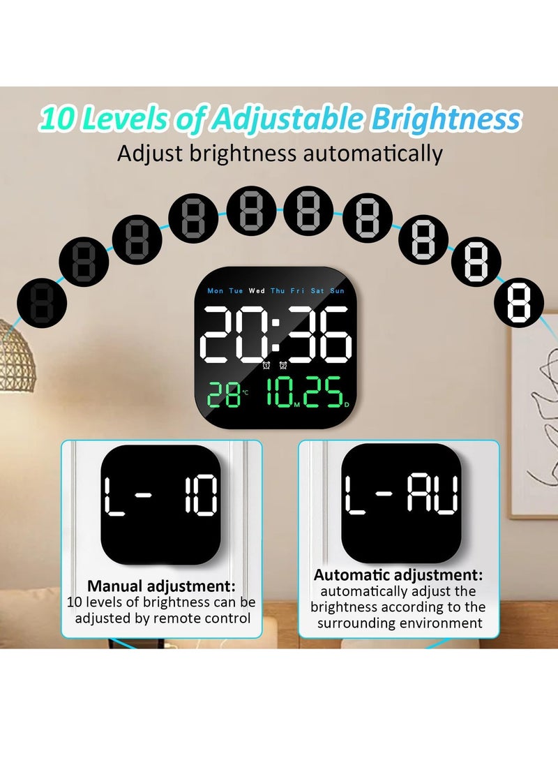 Necomi Digital Wall Clock, LED Digital Clock with Remote Control, Week/Date/Temperature in 3 Colors, Standing & Hanging  - Image 4