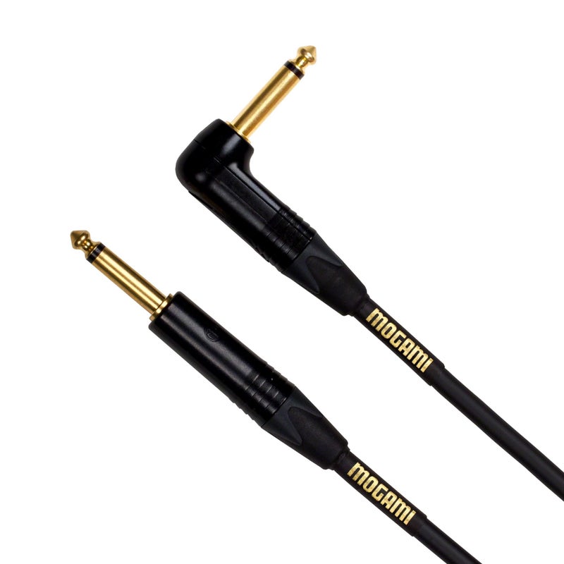Mogami Gold INSTRUMENT-02R Guitar Instrument Cable, 1/4" TS Male Plugs, Gold Contacts, Right Angle and Straight Connectors, 2 Foot