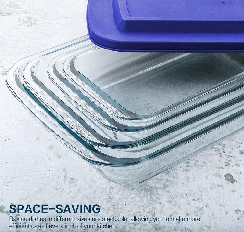 M MCIRCO 8-Piece Deep Glass Baking Dish Set with Plastic lids,Rectangular Glass Bakeware Set with Lids, Baking Pans for Lasagna, Leftovers, Cooking, Kitchen, Freezer-to-Oven and Dishwasher, Blue - Image 3