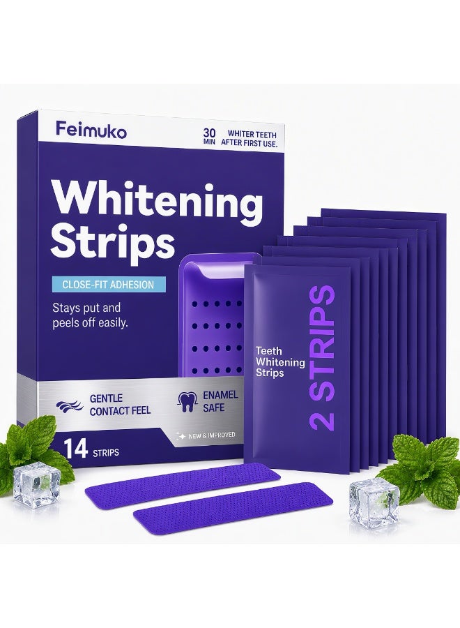 Feimuko Dent Teeth Whitening Strips, Purple Teeth Whitening Strips for Sensitive Teeth, Purple Whitening Strips for Surface Stains, Enamel Safe, Low Sensitivity, Portable Non-Slip Dry Strips, 14 Count - Image 1