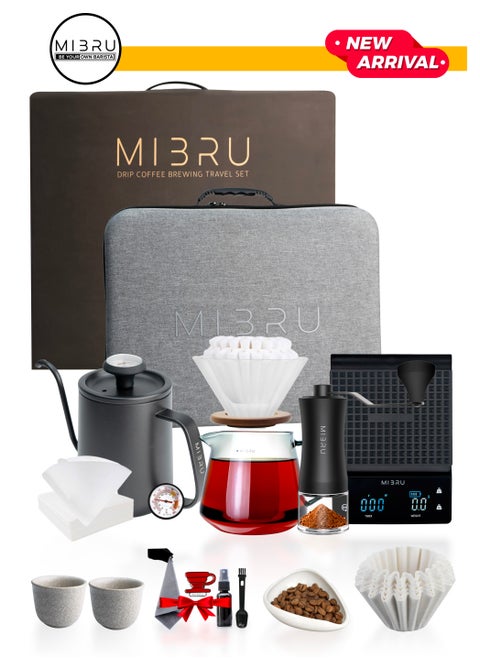طقم قهوة V60، طقم ملحقات القهوة اليدوية، كلها في حقيبة سفر محمولة طقم V60 طقم تقطير قهوة مكون من 14 قطعة مع شنطة أدوات مجموعة أدوات القهوة