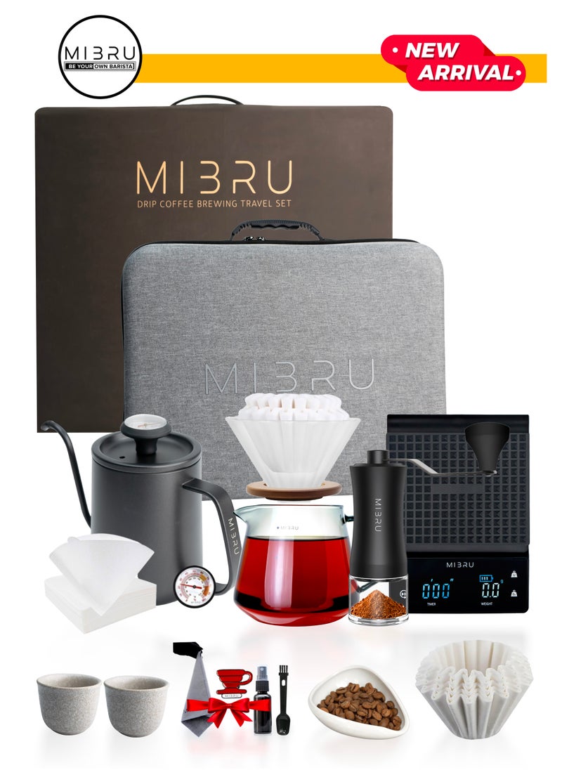 ميبرو طقم قهوة V60، طقم ملحقات القهوة اليدوية، كلها في حقيبة سفر محمولة طقم V60 طقم تقطير قهوة مكون من 14 قطعة مع شنطة أدوات مجموعة أدوات القهوة  - Image 1
