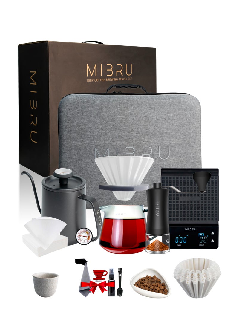 ميبرو طقم قهوة V60، طقم ملحقات القهوة اليدوية، كلها في حقيبة سفر محمولة طقم V60 طقم تقطير قهوة مكون من 14 قطعة مع شنطة أدوات مجموعة أدوات القهوة - Image 1