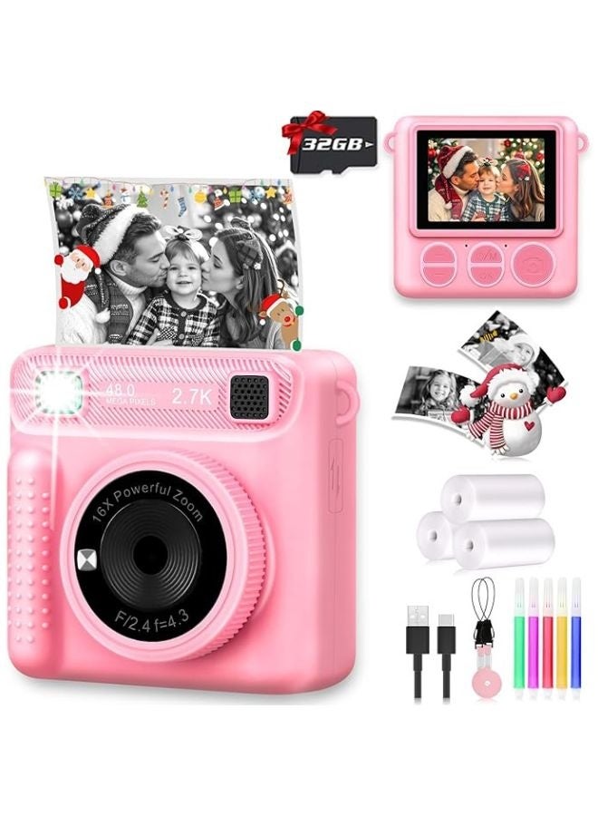Instant Print Camera for Kids,Instant Camera for Girls Boys,Kids Camera Toys for Toddler 1080P HD Selfie Digital Camera with Print Paper & 32G Card,Birthday Gifts for Girls Age 3-12 Years Old - Image 1